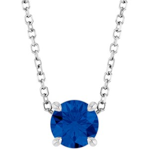 14K Gold Round Lab-Grown Blue Sapphire Solitaire Slide Necklace or Pendant