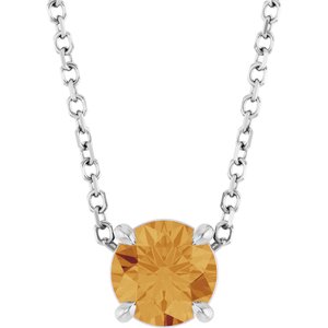 Platinum Round Natural Citrine Solitaire Slide Necklace or Pendant