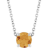 14K Gold Round Natural Citrine Solitaire Slide Necklace or Pendant