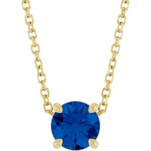 14K Gold Round Lab-Grown Blue Sapphire Solitaire Slide Necklace or Pendant