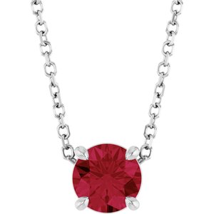 Platinum Round Lab-Grown Ruby Solitaire Slide Necklace or Pendant