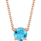 14K Gold Round Natural Aquamarine Solitaire Slide Necklace or Pendant