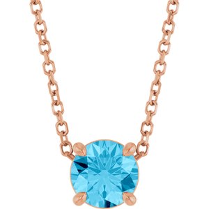 14K Gold Round Natural Aquamarine Solitaire Slide Necklace or Pendant