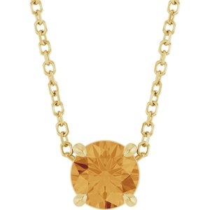14K Gold Round Natural Citrine Solitaire Slide Necklace or Pendant