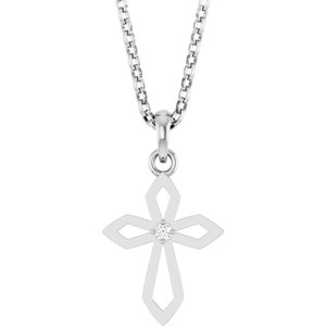14K Gold Round Natural Diamond Accented Cross Necklace or Pendant – 0.02 CTW