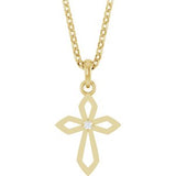 14K Gold Round Natural Diamond Accented Cross Necklace or Pendant – 0.02 CTW