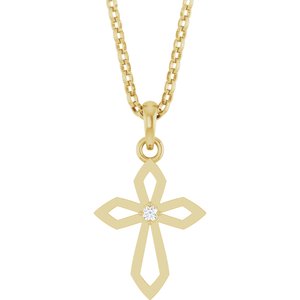14K Gold Round Natural Diamond Accented Cross Necklace or Pendant – 0.02 CTW