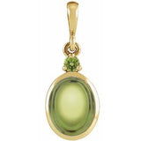 14K Gold Oval Natural Peridot Cabochon Bezel-Set Necklace or Pendant