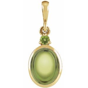 14K Gold Oval Natural Peridot Cabochon Bezel-Set Necklace or Pendant