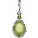 Platinum Oval Natural Peridot Cabochon Bezel-Set Necklace or Pendant