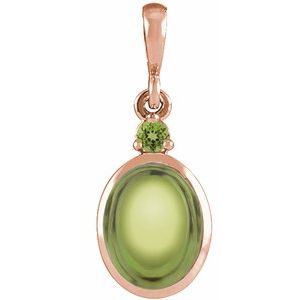 14K Gold Oval Natural Peridot Cabochon Bezel-Set Necklace or Pendant
