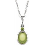 Platinum Oval Natural Peridot Cabochon Bezel-Set Necklace or Pendant