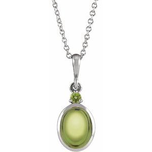 14K Gold Oval Natural Peridot Cabochon Bezel-Set Necklace or Pendant
