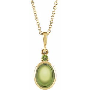 14K Gold Oval Natural Peridot Cabochon Bezel-Set Necklace or Pendant