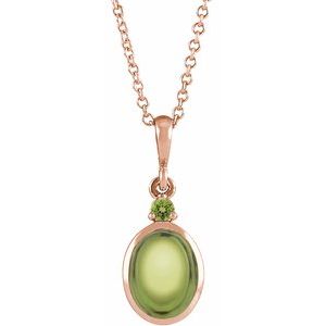14K Gold Oval Natural Peridot Cabochon Bezel-Set Necklace or Pendant