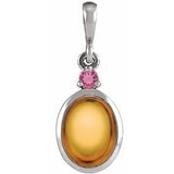 14K Gold Oval Natural Citrine & Natural Pink Tourmaline Cabochon Bezel-Set Necklace or Pendant