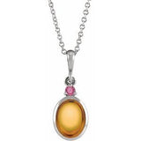 14K Gold Oval Natural Citrine & Natural Pink Tourmaline Cabochon Bezel-Set Necklace or Pendant