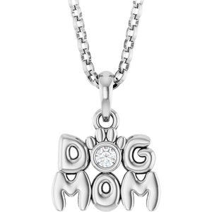 14K Gold Round Natural Diamond Accented Dog Mom Necklace or Pendant