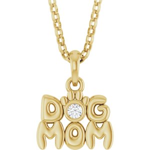 14K Gold Round Natural Diamond Accented Dog Mom Necklace or Pendant