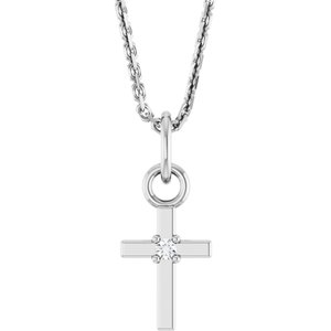 14K Gold Round Natural Diamond Accented Cross Necklace or Pendant – 005 CTW