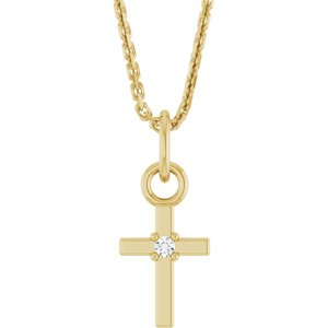 14K Gold Round Natural Diamond Accented Cross Necklace or Pendant – 005 CTW