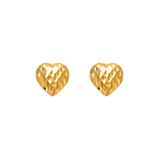 14K Yellow Gold Diamond Cut Heart Stud Earrings