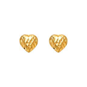 14K Yellow Gold Diamond Cut Heart Stud Earrings