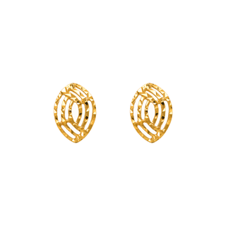 14K Yellow Gold Diamond Cut Oval Stud Earrings