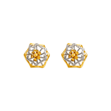 Brincos de flor com corte de diamante em ouro amarelo de dois tons 14K 