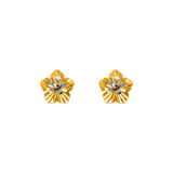 14K Yellow Two-Tone or White Gold  Diamond Cut Flower Stud Earrings