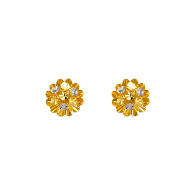 14K Yellow ,Two-Tone or White  Gold  Medium Diamond Cut Flower Stud Earrings