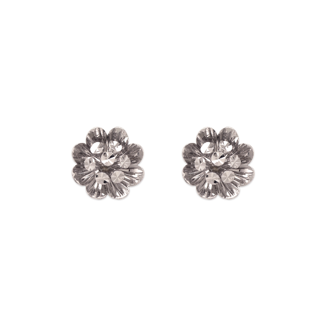 14K Yellow ,Two-Tone or White  Gold  Medium Diamond Cut Flower Stud Earrings