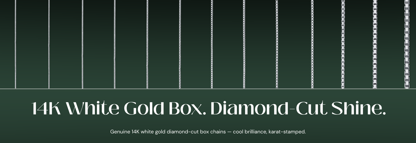 Italian 14K white gold diamond-cut box chains