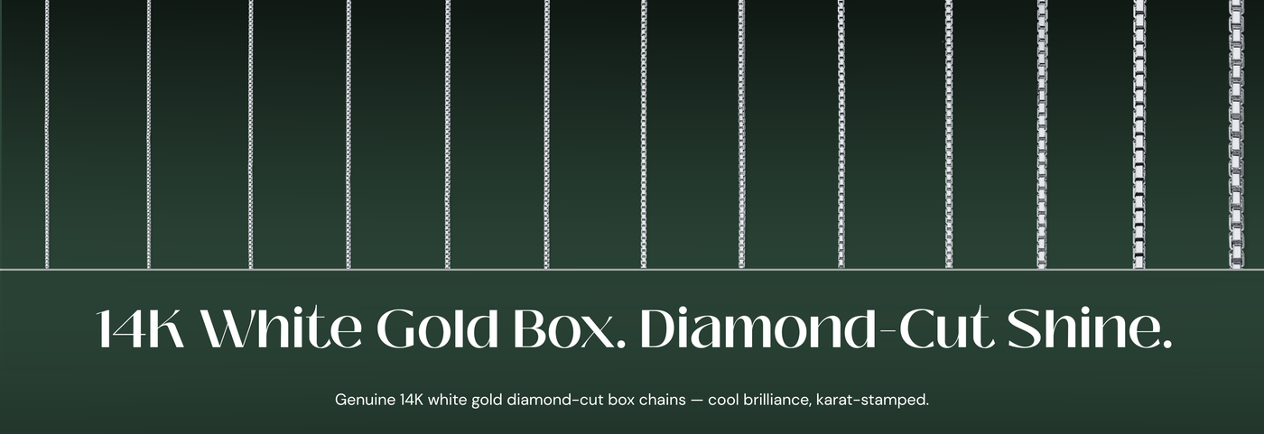 Italian 14K white gold diamond-cut box chains