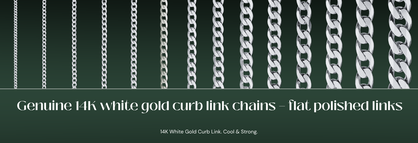 Italian 14K white gold curb link chains