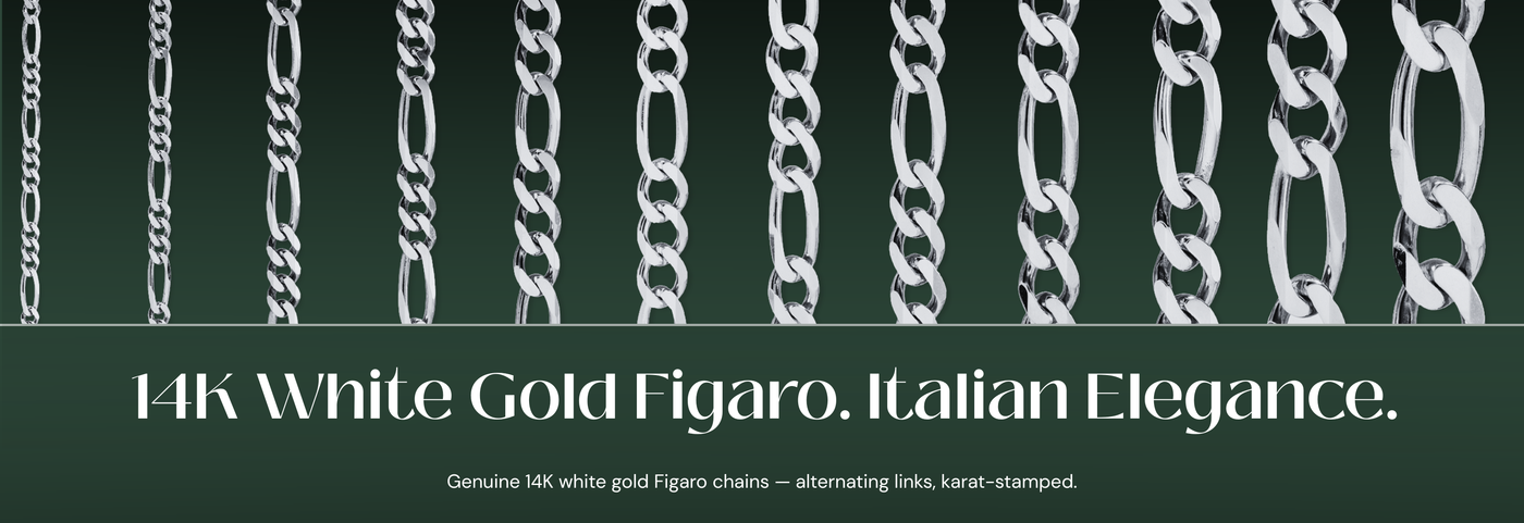 Italian 14K white gold Figaro chains