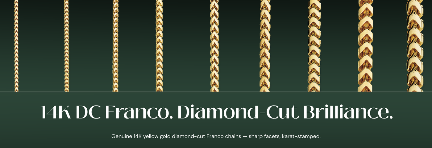 Italian 14K yellow gold diamond-cut Franco chains