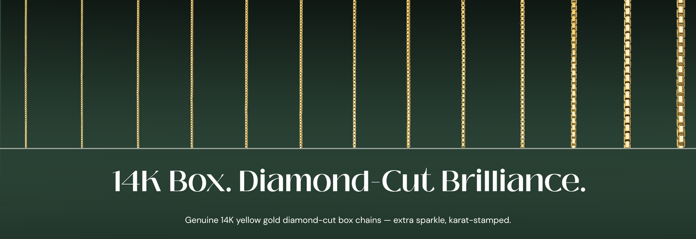 Italian 14K yellow gold diamond-cut box chains