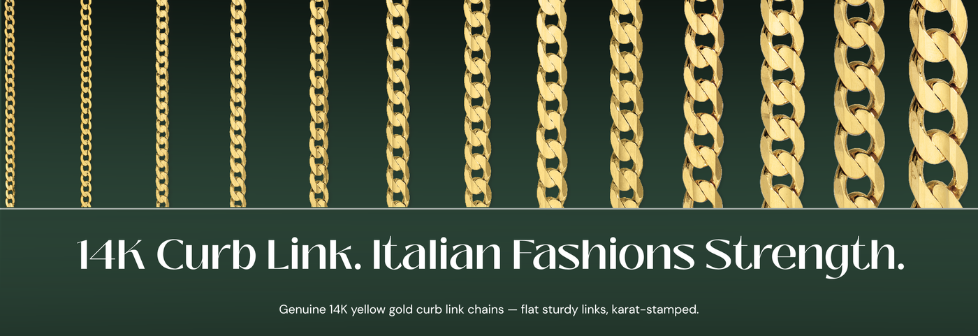 Italian 14K yellow gold curb link chains