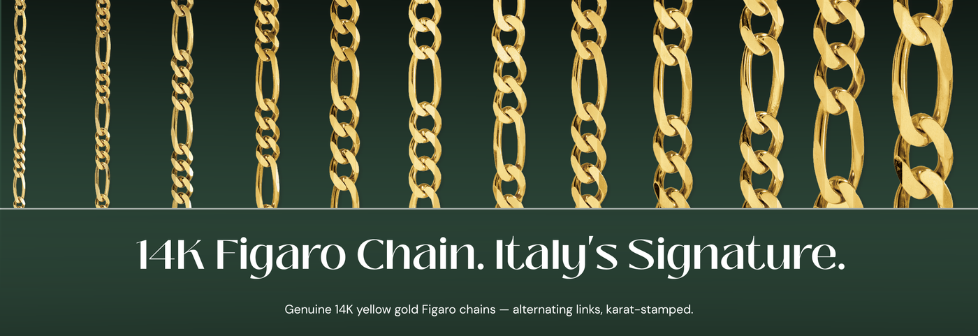 Italian 14K yellow gold Figaro chains