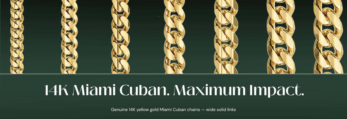 Italian 14K yellow gold Miami Cuban chains with wide bold links