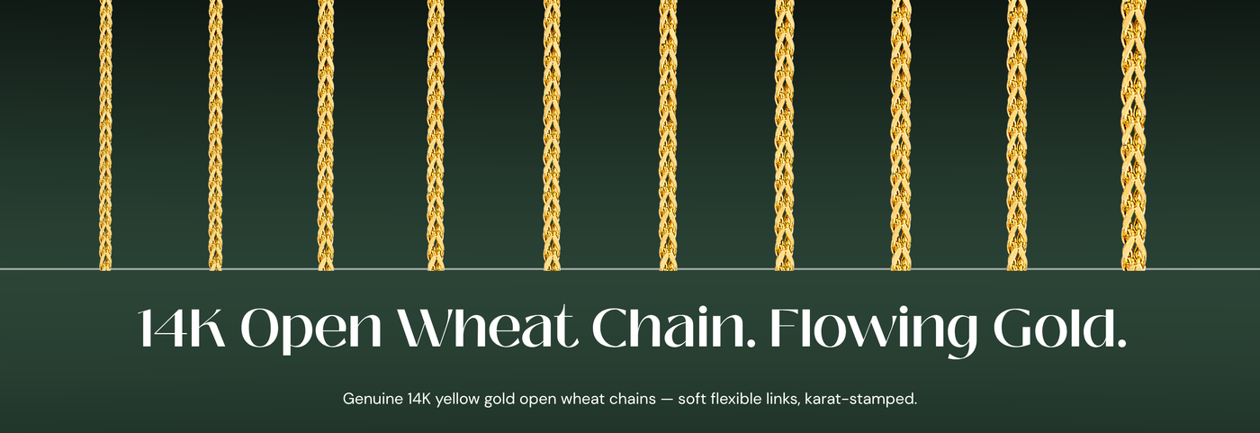 Italian 14K yellow gold open wheat chains