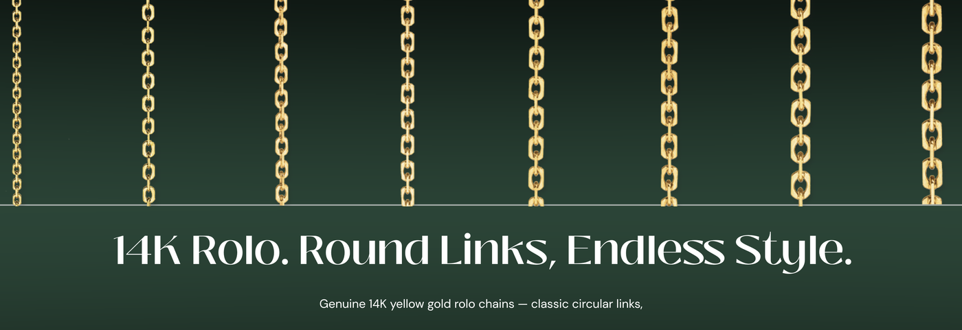 Italian 14K yellow gold rolo chains with circular links