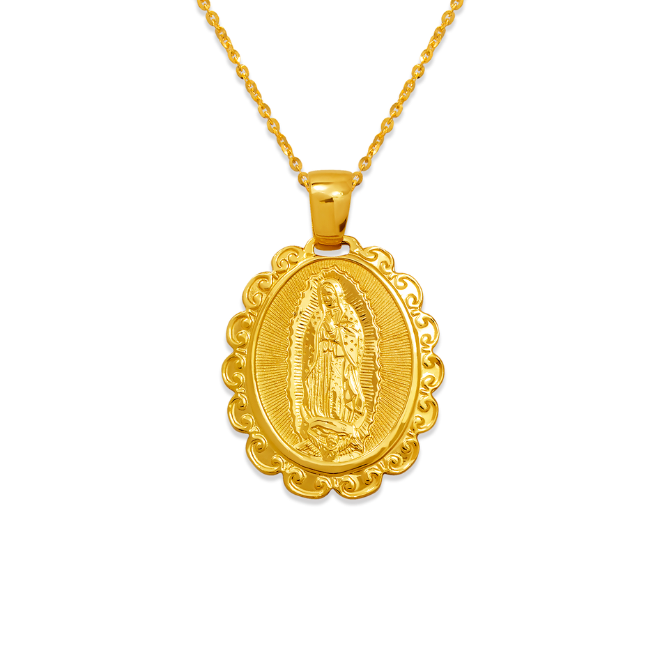 Colgante religioso Guadalupe de oro amarillo de 14 quilates 