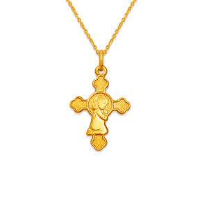 14K Yellow Gold Communion Girl Cross Religious Pendant on a delicate chain.