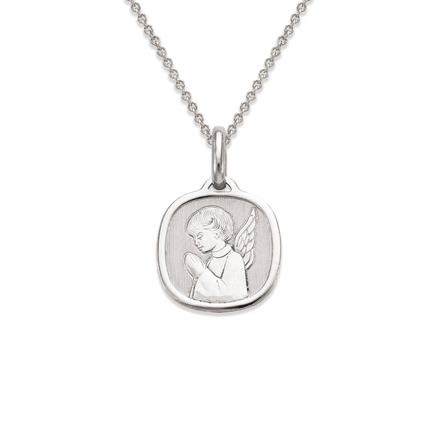 14K Yellow or White Gold Praying Angel Pendant on a delicate chain, showcasing an intricately designed angel figure.