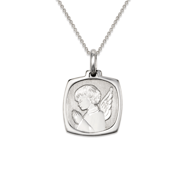 14K Yellow or White Gold Praying Angel Pendant showcasing a detailed angel design on a polished pendant.