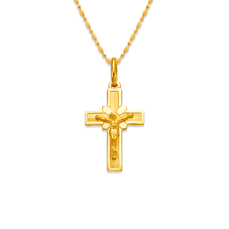 14K Yellow Gold Jesus Cross Religious Pendant