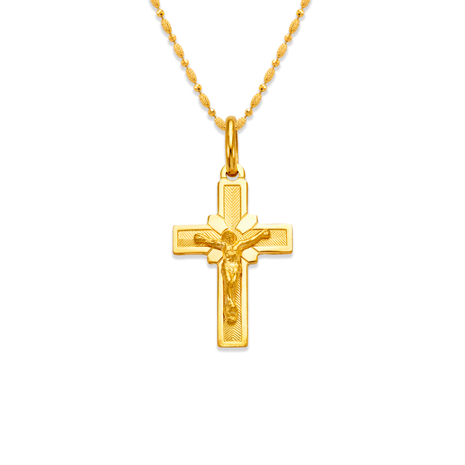 Pingente Religioso Cruz de Jesus em Ouro Amarelo 14K 