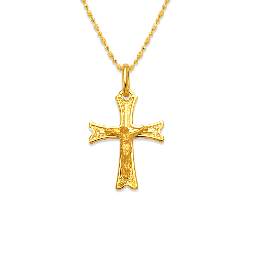 Colgante religioso con cruz de Jesús de oro amarillo de 14 quilates 